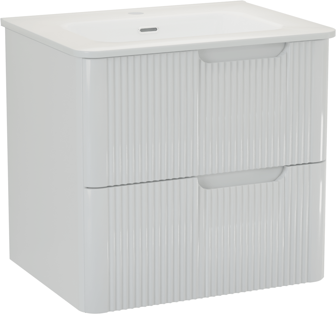 Linie Curvo hängendes Möbelstück Set: 60 x 46 cm, Weiβ glänzend, mit Baro Curvo Einzelwaschtisch Keramik Weiβ glänzend, Vertikale symmetrische runde Rippe