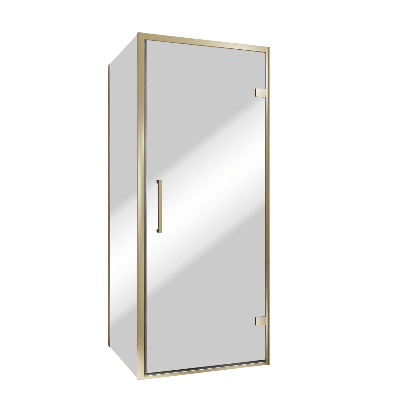 Balmani Senses Design douche en coin avec porte pivotante à droite et paroi latérale fixe, 90 x 100 cm, Miroir Reflex, Profil Brushed Champagne Gold