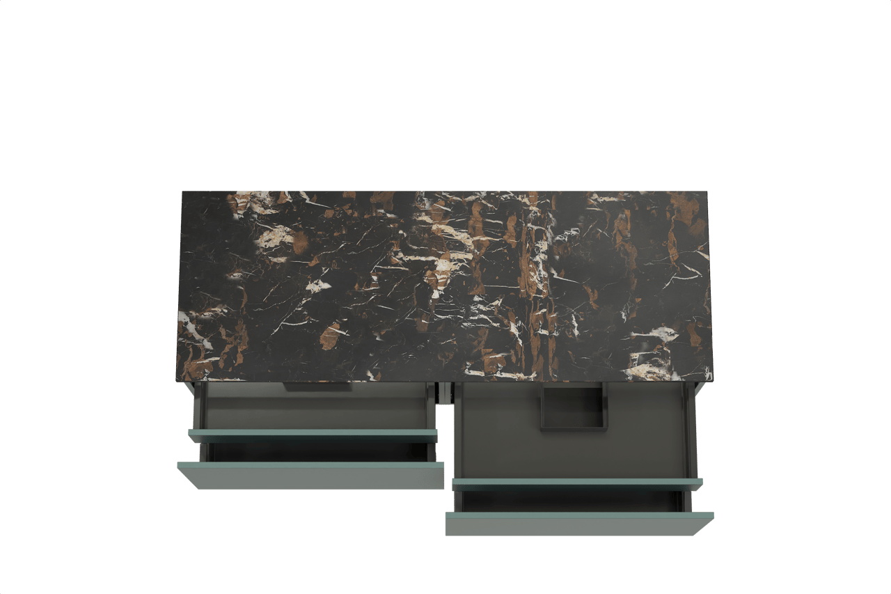 Balmani Sfera zwevend badmeubel 150 x 55 cm forest met Stretto enkel of dubbel wastafelblad in marmer portoro gold