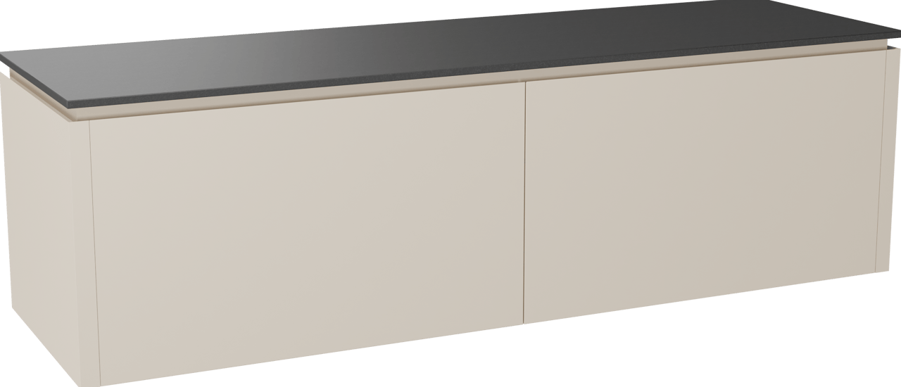 Balmani Eclips meuble salle de bains suspendu 180 x 55 cm Sandbeige avec Stretto tablette simple ou double en Granit noir