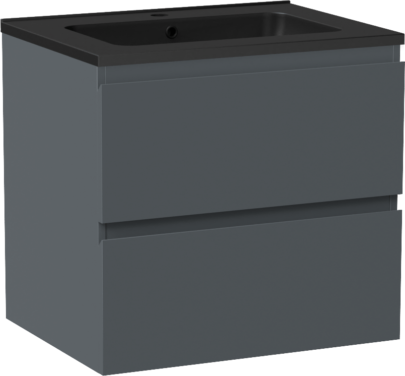Linie Lado zwevend badmeubel 60 x 46 cm blauw antraciet met Vano enkele wastafel in composietmarmer mat zwart