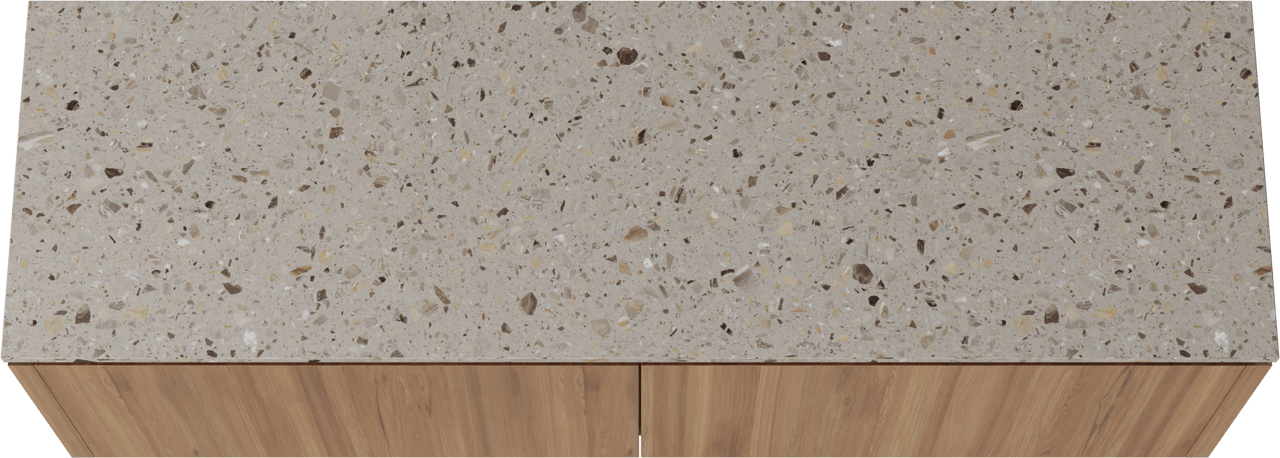 Balmani Eclips zwevend badkamermeubel 180 x 55 cm Teak met Stretto enkel of dubbel tablet in Greige terrazzo