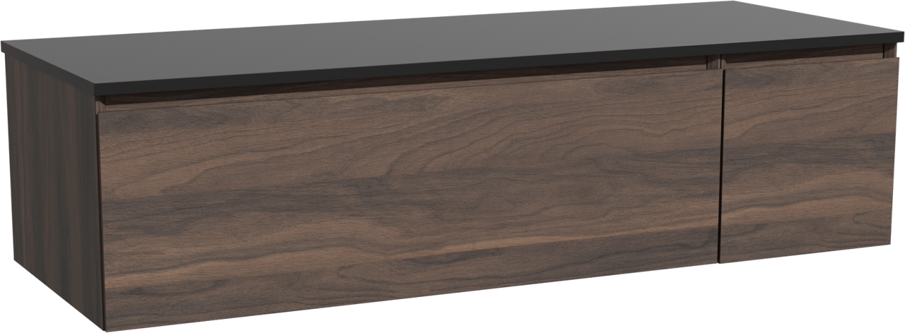 Storke Edge meuble salle de bains suspendu 140 x 52 cm noyer avec Panton tablette simple ou double en mdf enduit de poudre noir mat