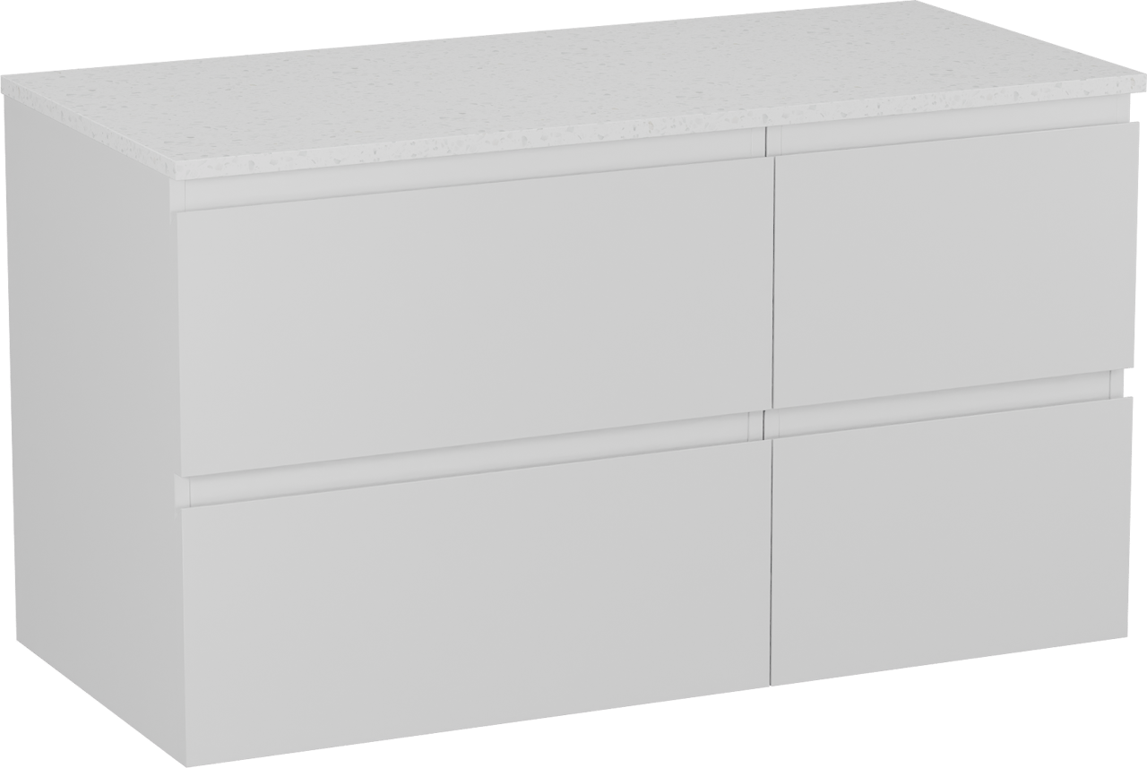Linie Lado meuble salle de bains suspendu 100 x 46 cm blanc brillant avec Lado tablette simple ou double en mélaminé terrazzo blanc