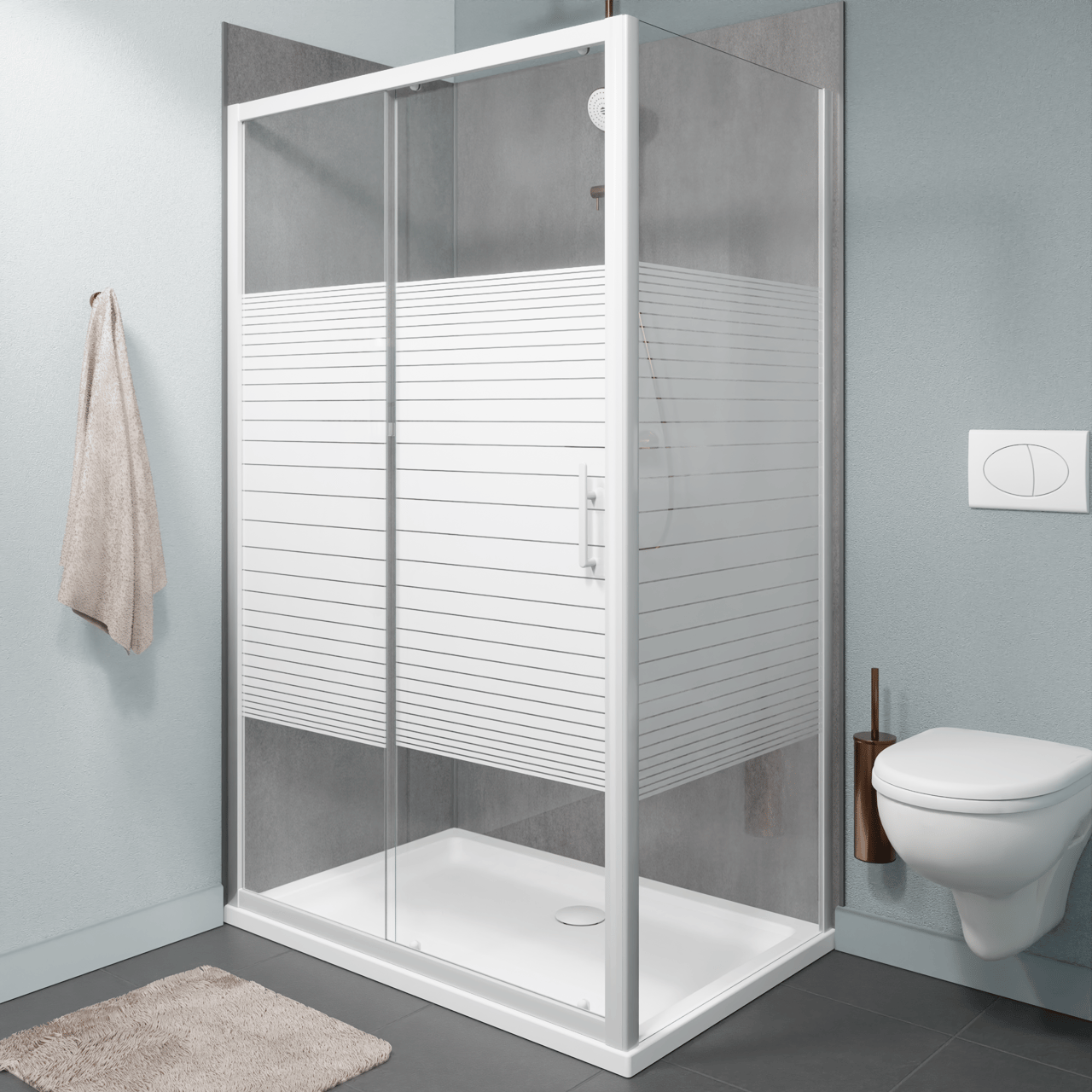 SanyOne Anton zijpaneel 80 cm Gestreept glas glanzend wit profiel