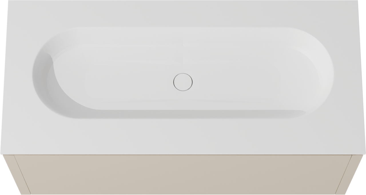 Balmani Eclips meuble salle de bains suspendu 120 x 55 cm Sandbeige avec Tablo Oval plan simple pour 2 trous de robinet en Solid Surface blanc mat