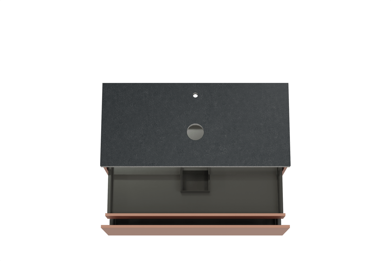 Balmani Sfera hängendes Möbelstück Set: 120 x 55 cm, Cotto, mit Rock Einzel Waschtischplatte, Schwarzes Granit