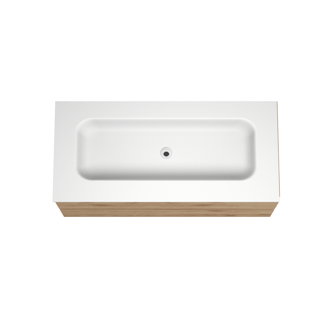 Balmani Lucida zwevend badkamermeubel 120 x 55 cm ruwe eik met Tablo Arcato enkele wastafel voor 2 kraangaten in solid surface mat wit