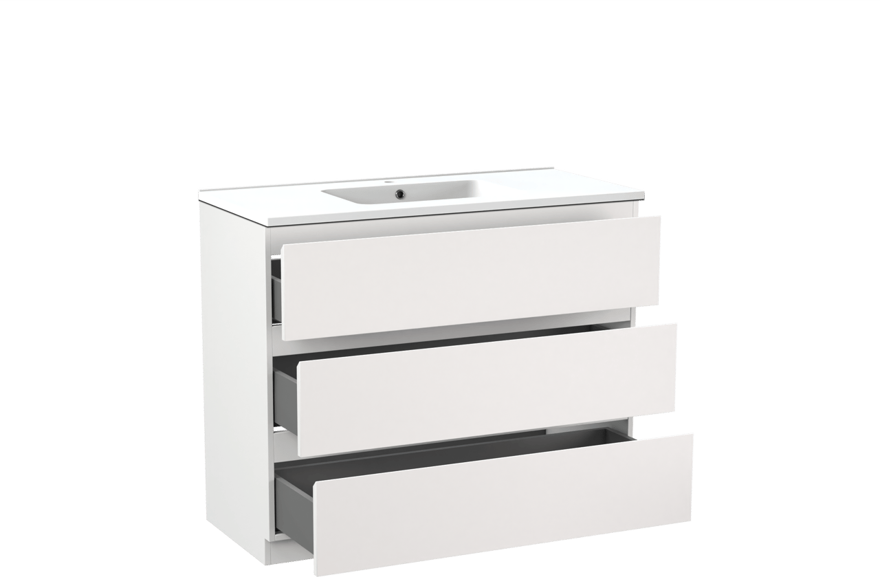 Linie Lado meuble salle de bains à poser 100 x 46 cm blanc mat avec Vano plan simple en marbre composite blanc mat