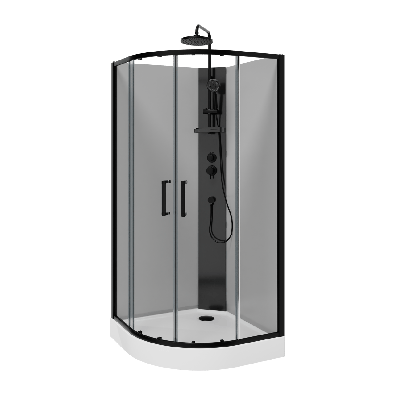 Linie Salta cabine de douche quart de rond avec portes coulissantes 90 x 90 cm verre transparent profil noir avec robinet