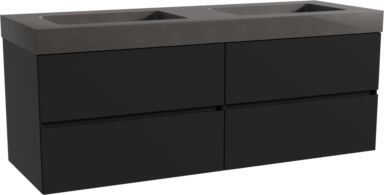 Storke Edge hängendes Möbelstück Set: 150 x 52 cm, Schwarz matt, mit Scuro High Doppelwaschtisch, Quarz Schwarz matt