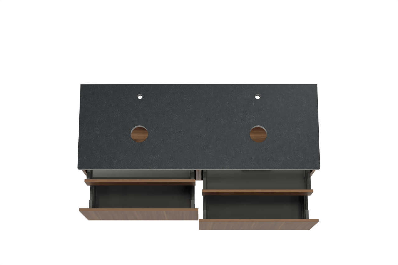 Balmani Sfera meuble salle de bains suspendu 150 x 55 cm noyer américain avec Rock tablette double en granit noir