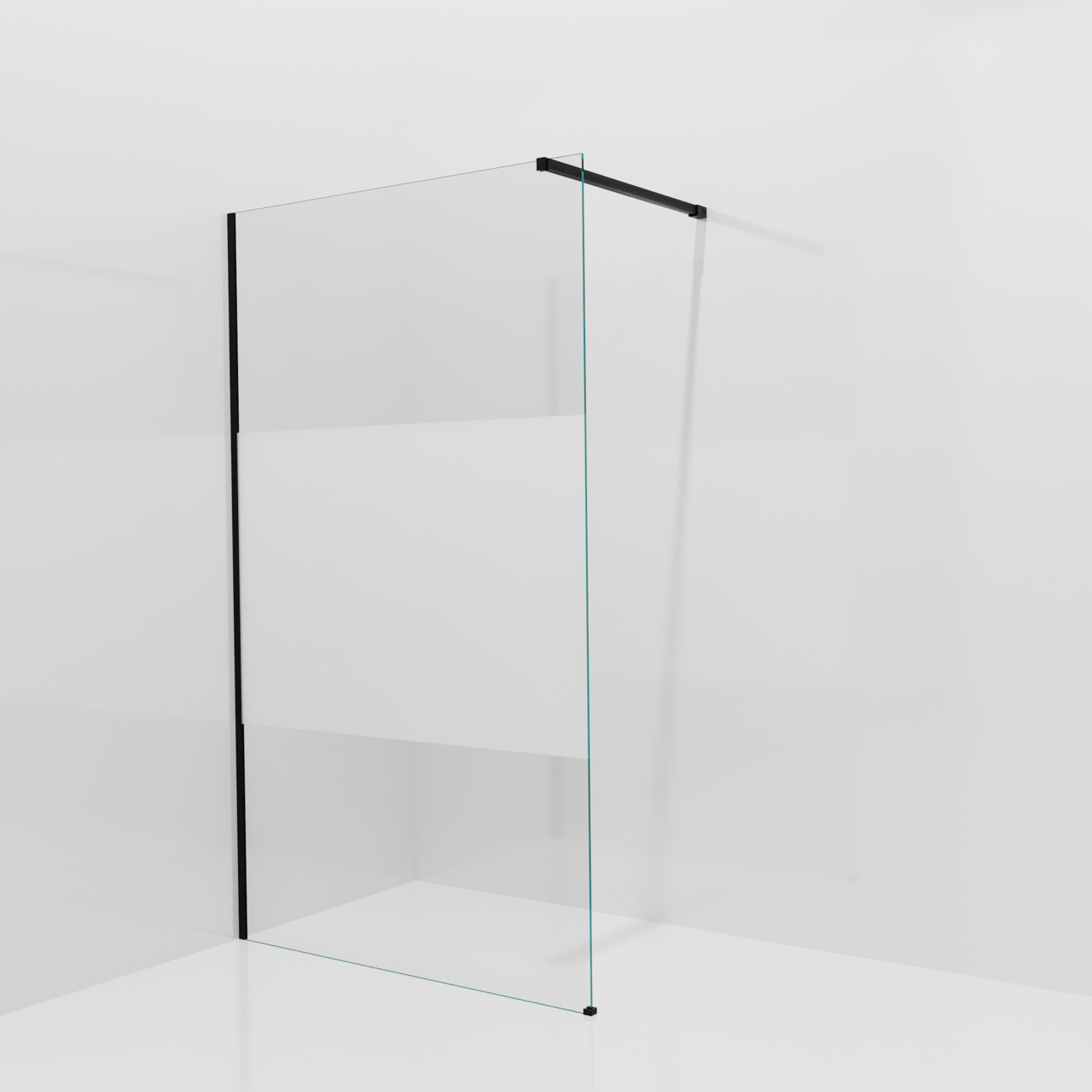 Balmani Modular inloopdouche: 120 x 200 cm, Helder glas met matte strook met coating, Mat zwarte profielen