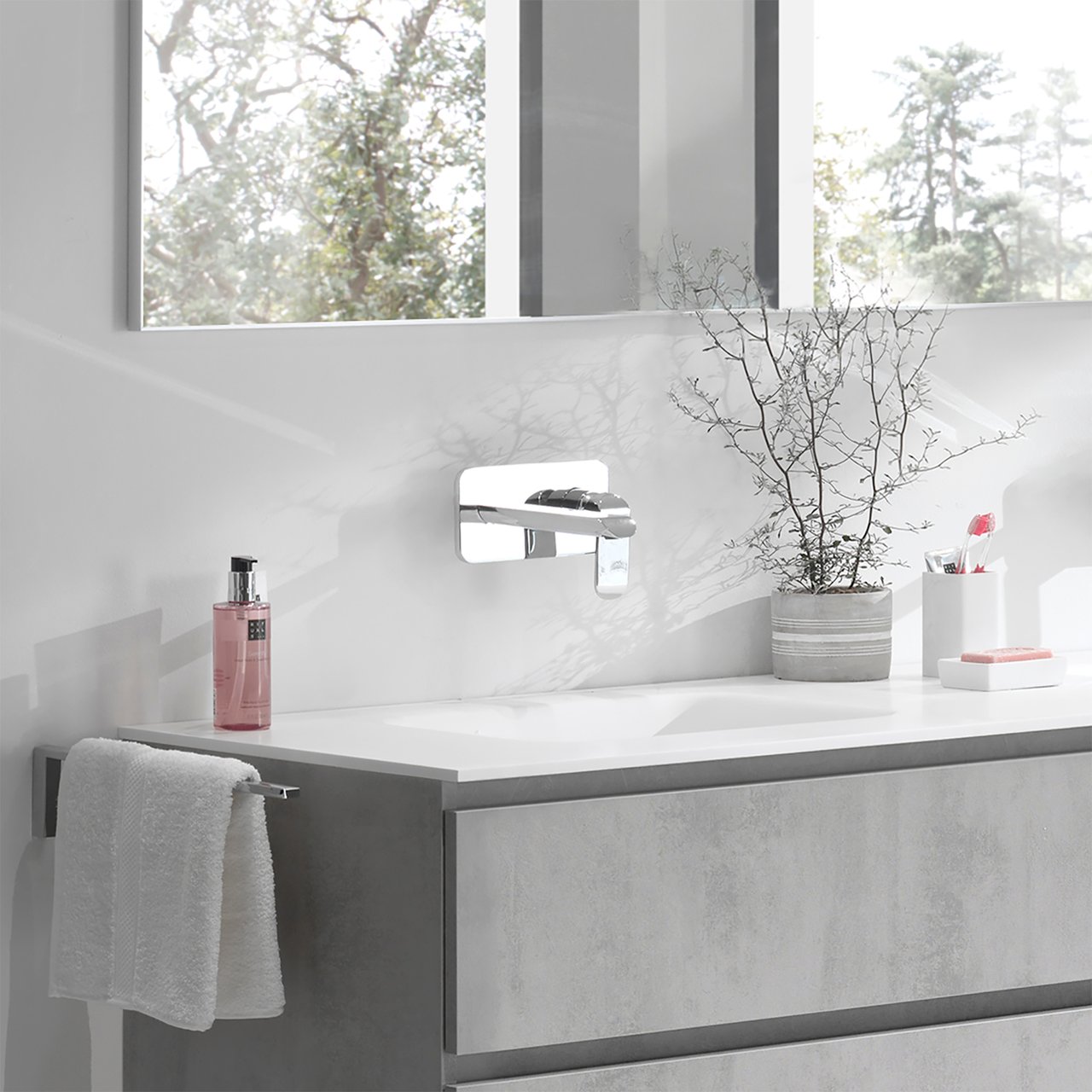 Blaufoss Eleganza robinet mural lavabo chrome brillant incl élément intégré