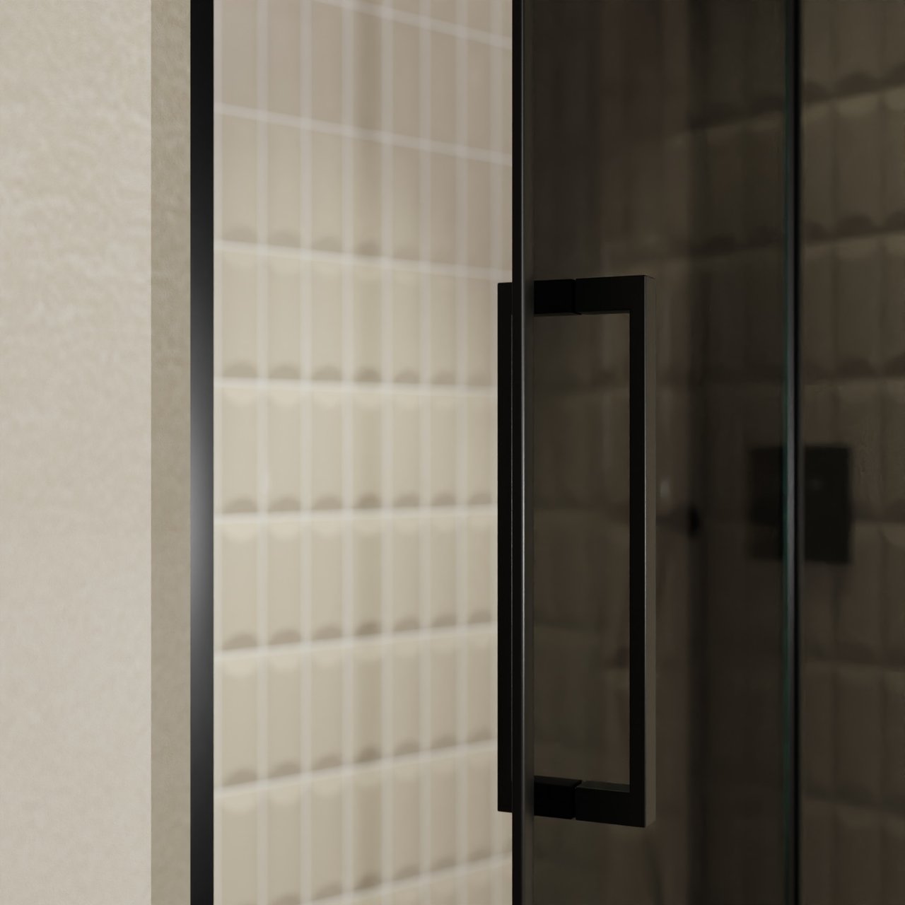 Balmani Senses Design douche draaideur rechts 140 cm x 210 cm Rookglas, Zwarte profielen, met coating