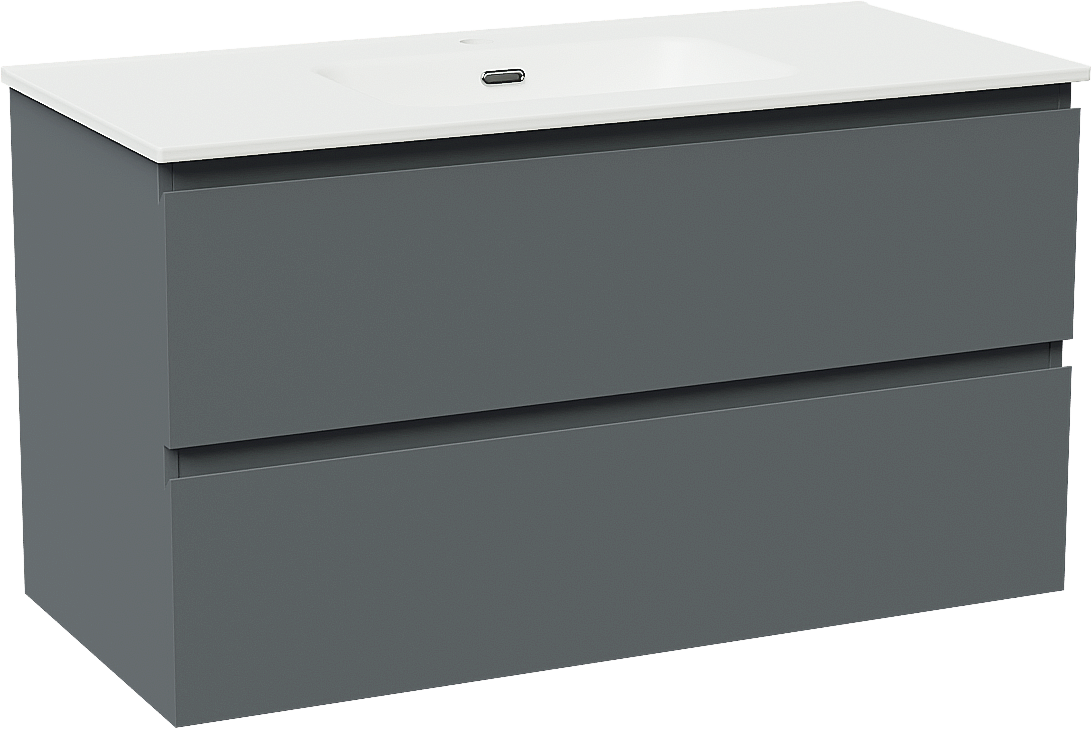 Linie Lado zwevend badkamermeubel 100 x 46 cm blauw antraciet met Baro enkele wastafel in porselein mat wit