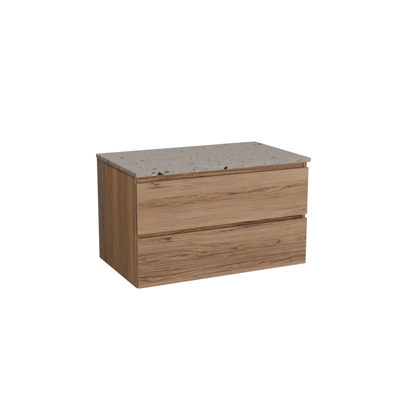 Balmani Lucida meuble salle de bains suspendu 90 x 55 cm teck avec Stretto tablette simple en terrazzo greige terrazzo