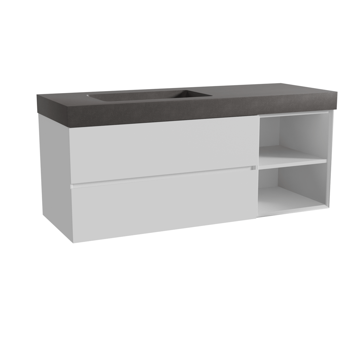 Storke Edge meuble salle de bains suspendu 140 x 52 cm blanc mat avec Scuro High plan vasque asymétrique à gauche en quartz noir mat