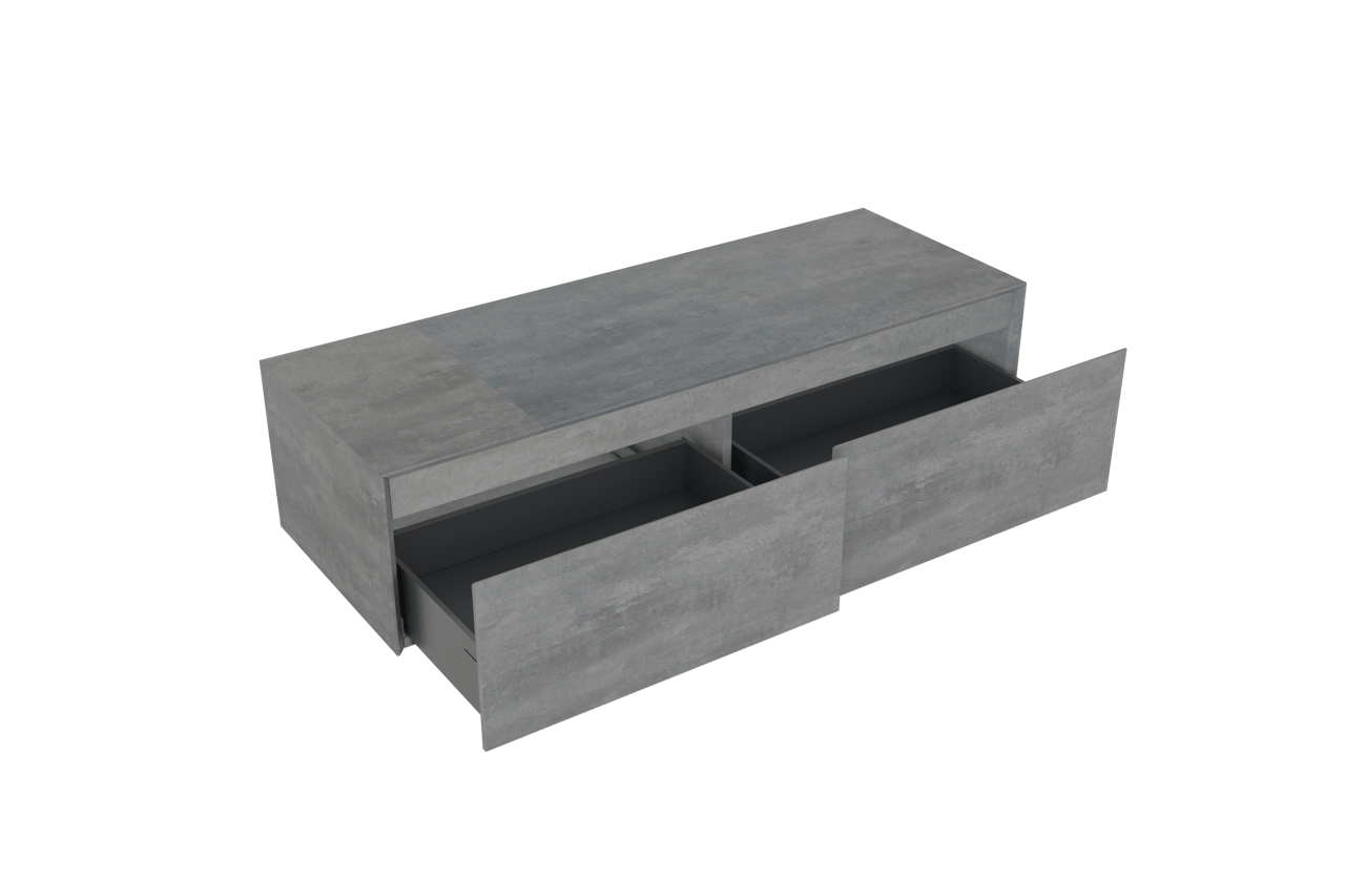 Storke Edge Modulo hängender Waschbeckenunterschrank: 130 x 48 cm, Beton dunkelgrau, 2 Schubladen