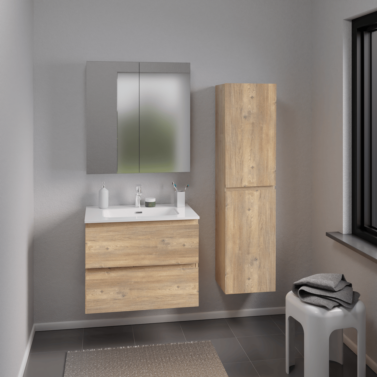 Linie Lado hängender Hochschrank zur Selbstmontage Eiche natur 35 x 30 x 140 cm