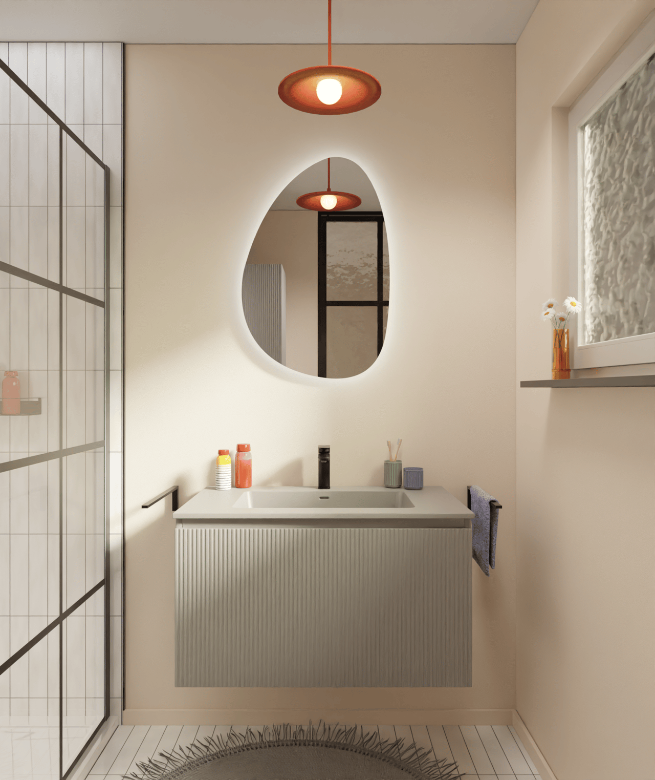 Storke Ribs meuble sous-lavabo suspendu 85 x 52 cm soie grise 2 tiroirs