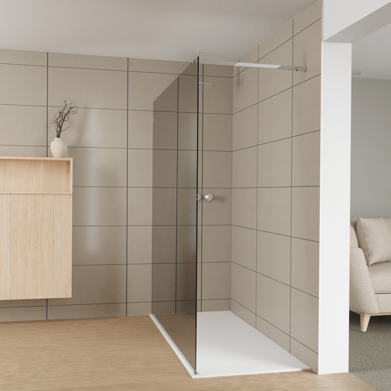 Balmani Modular douche à l'italienne: 180 x 200 cm, Miroir Reflex, Profil Chrome brillant