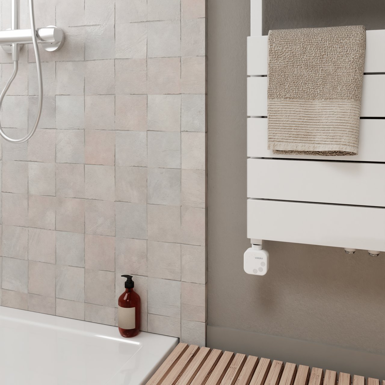 Vipera Teide enkele handdoekradiator 50 x 180 cm elektrische verwarming mat wit zij- en middenaansluiting 800W, weerstand inbegrepen