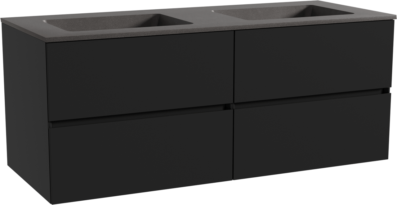 Storke Edge meuble salle de bains suspendu 130 x 52 cm noir mat avec Scuro double vasque en quartz noir mat