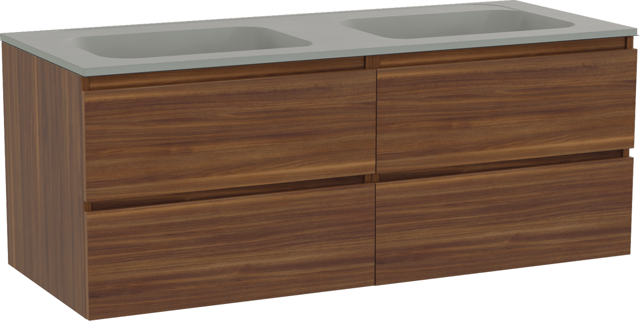 Balmani Lucida meuble salle de bains suspendu 135 x 55 cm noyer américain avec Tablo Strada double vasque en marbre composite soie grise