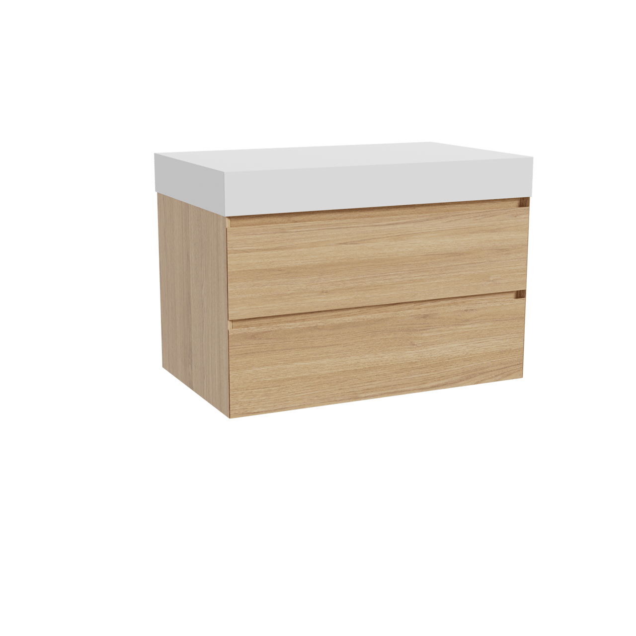 Balmani Mitra zwevend badkamermeubel 90 x 55 cm natuur eik met Dominus enkel tablet in solid surface mat wit