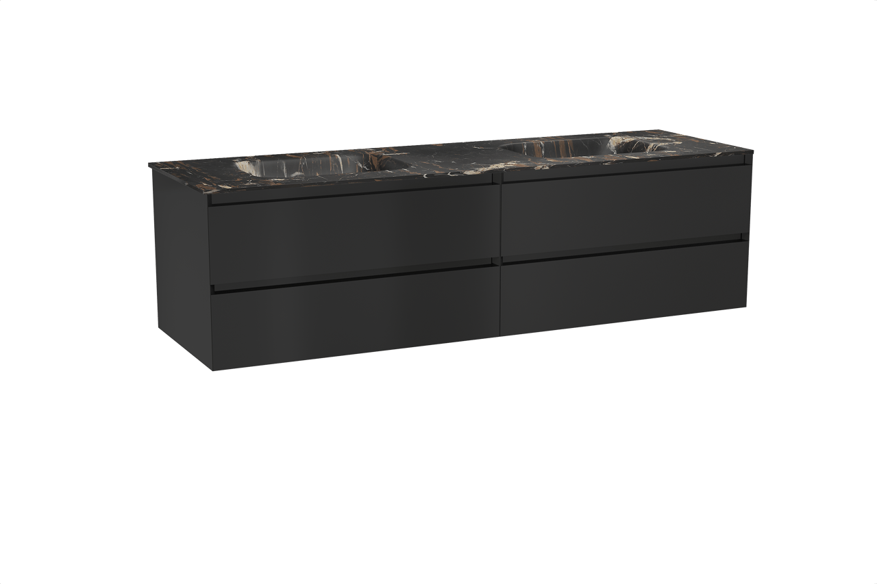 Balmani Mitra meuble salle de bains suspendu 180 x 55 cm noir mat avec Tablo Arcato double vasque en marbre portoro gold