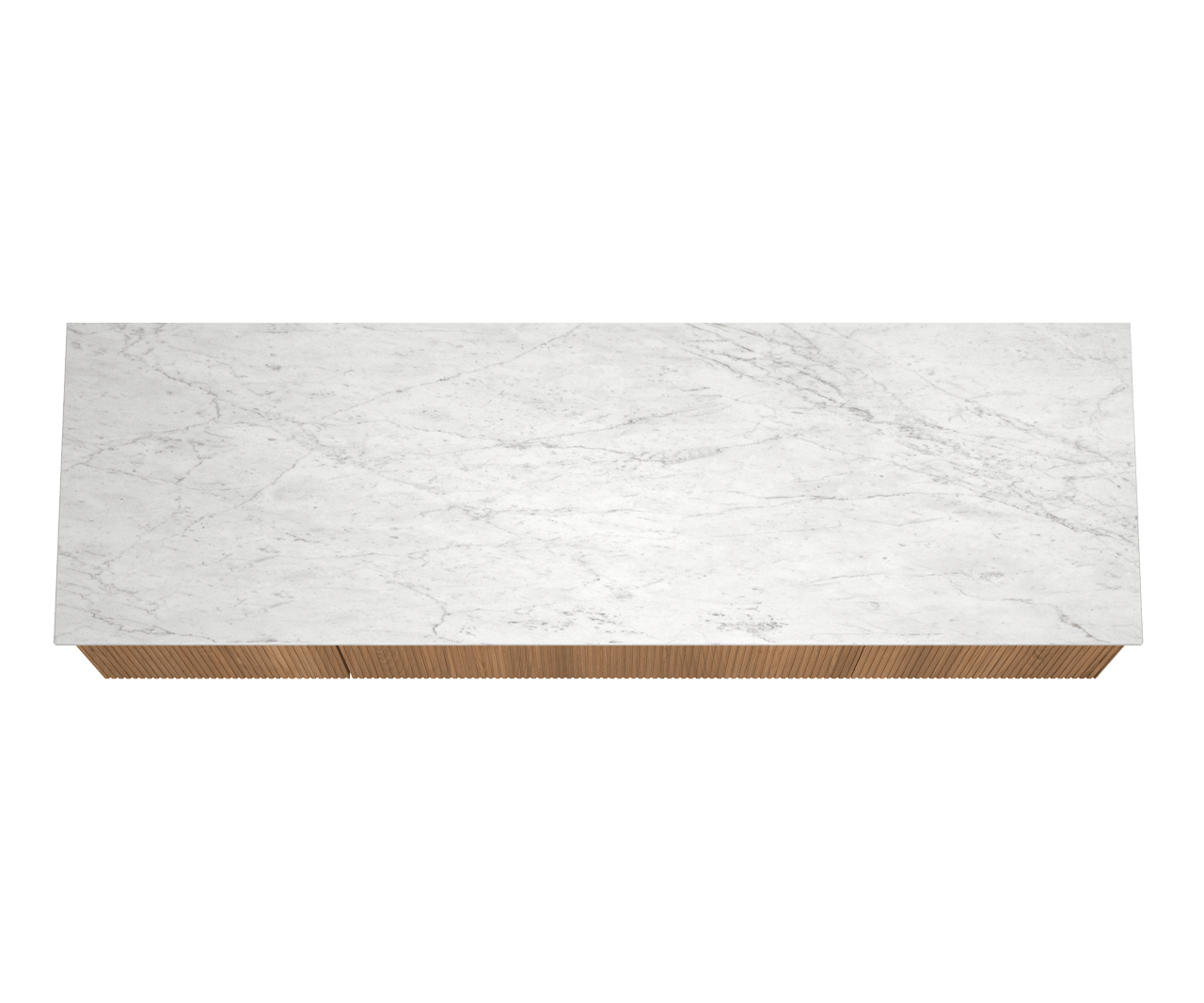 Balmani Forma zwevend badmeubel 180 x 55 cm teakhout met Stretto enkel of dubbel wastafelblad in marmer carrara, Verticale symmetrische rechte ribbel