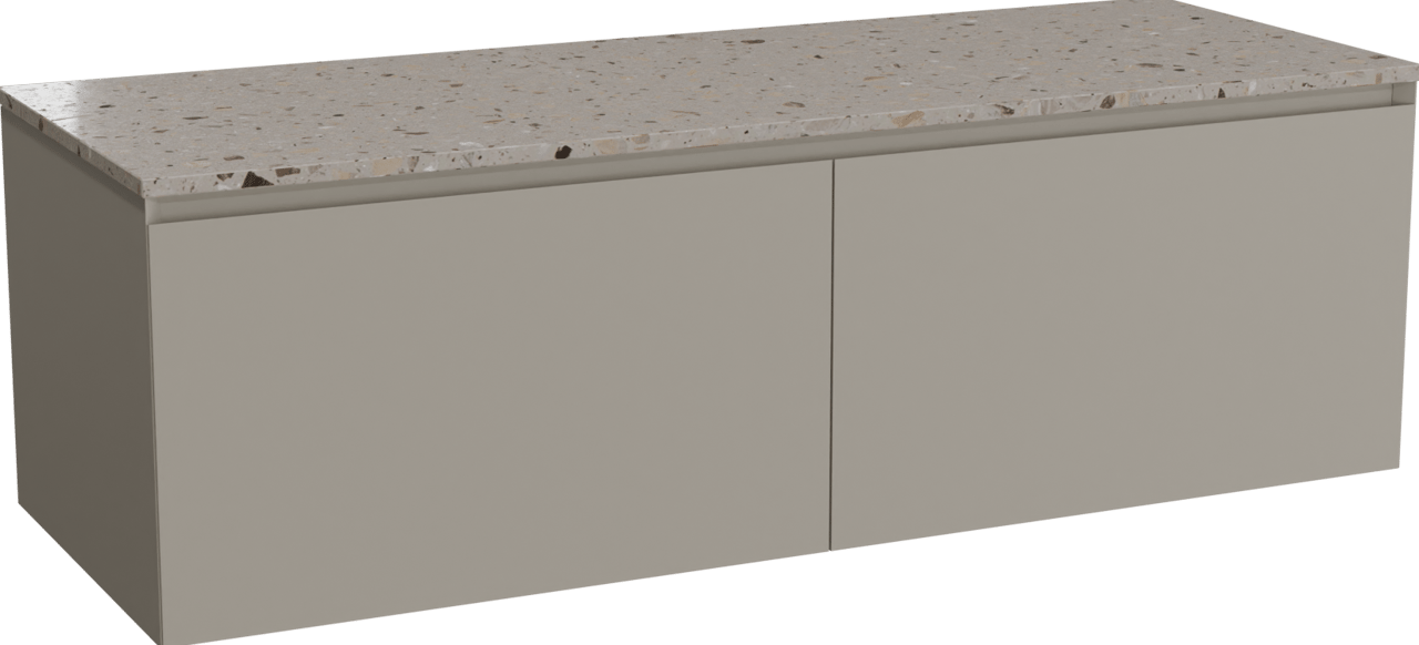 Balmani Idra zwevend badmeubel 150 x 55 cm steengrijs met Stretto enkel of dubbel wastafelblad in terrazzo greige terrazzo