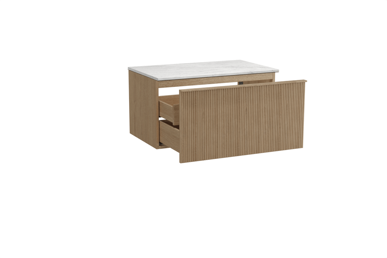 Balmani Forma meuble salle de bains suspendu 90 x 55 cm chêne naturel avec Stretto tablette simple en marbre carrara, Nervure droite symétrique verticale