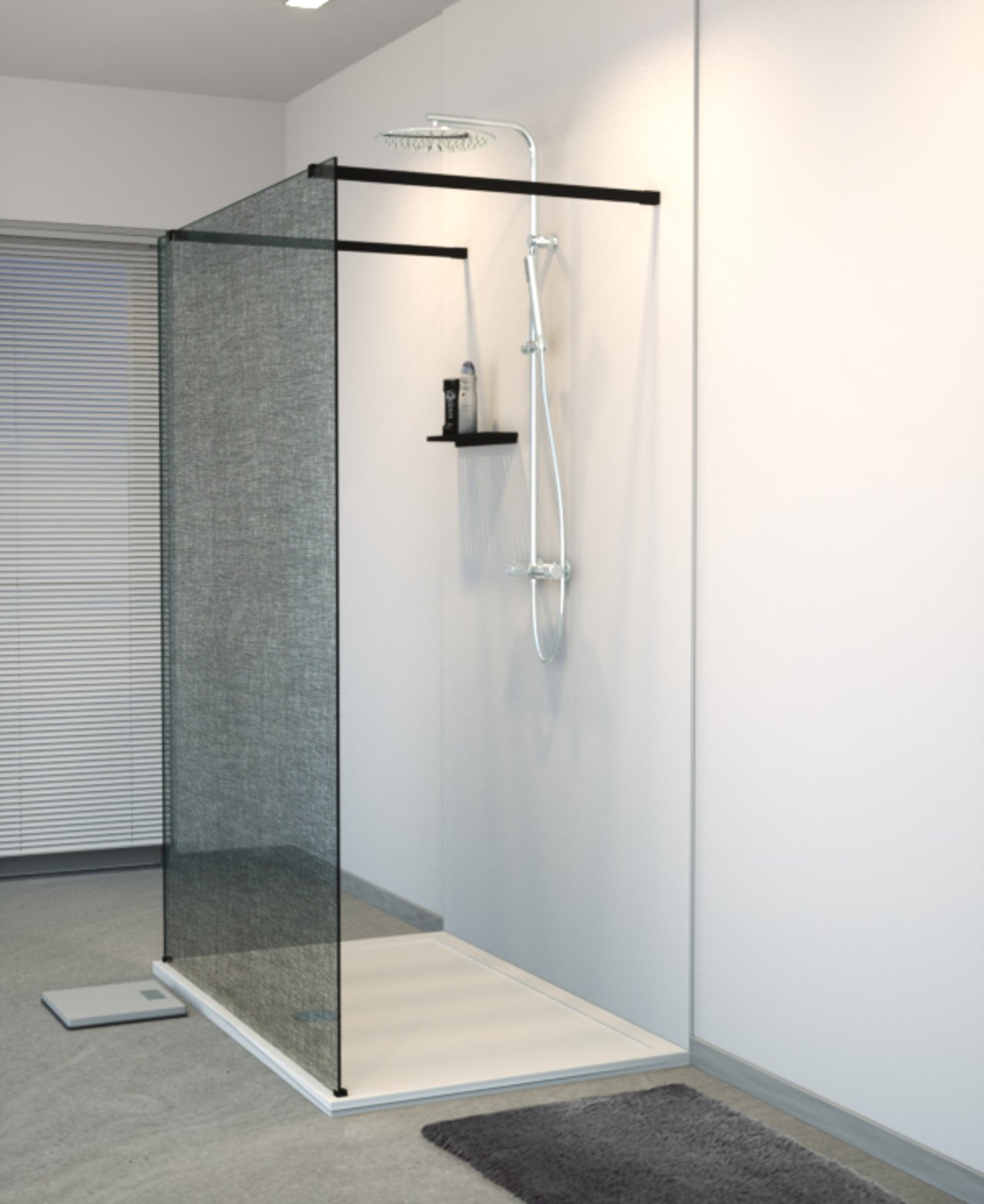 Balmani BMSS douche à l'italienne avec paroi autoportante 140 x 200 cm verre lin noir profil noir mat