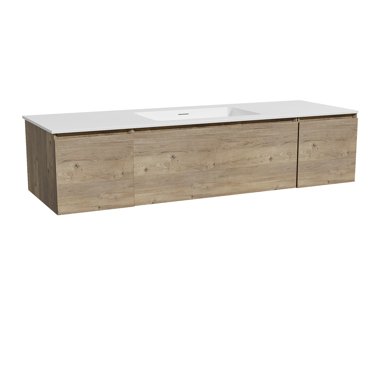 Storke Edge hängendes Möbelstück Set: 155 x 52 cm, Rohe Eiche, mit Mata Einzelwaschtisch, Solid Surface Weiß matt