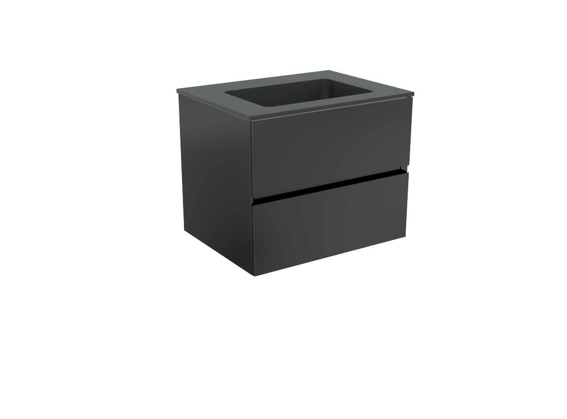 Storke Edge hängendes Möbelstück Set: 60 x 46 cm, Schwarz matt, mit Scuro Einzelwaschtisch, Quarz Schwarz matt