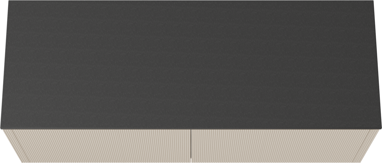 Balmani Eclips zwevend badkamermeubel 150 x 55 cm Sandbeige met Stretto enkel of dubbel tablet in Graniet zwart, Verticale symmetrische rechte ribbel