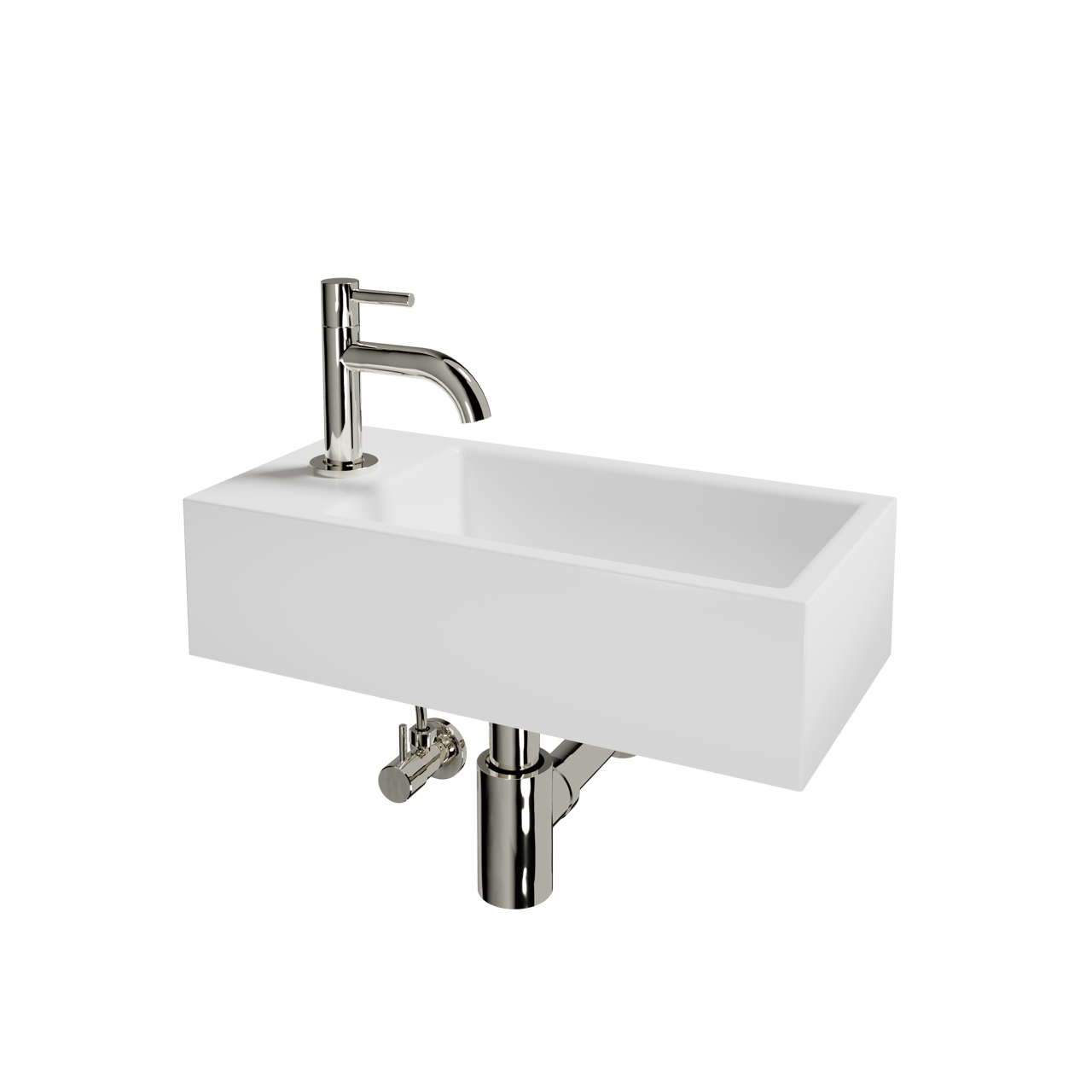 Luca Varess Cubic midi fontein set glanzend wit Porselein 40x20cm links inclusief chroom kraan en toebehoren