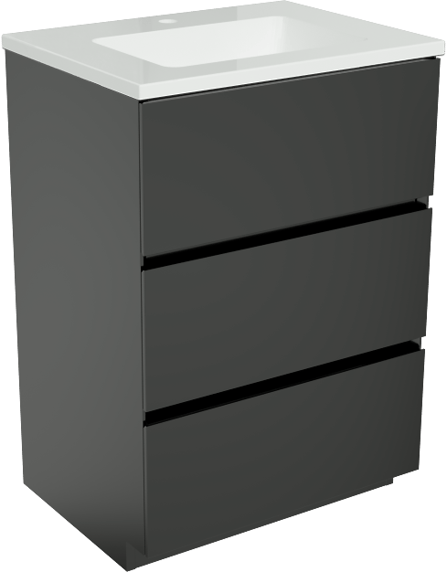 Storke Edge meuble salle de bains à poser 60 x 46 cm noir mat avec Diva plan simple en marbre composite blanc brillant