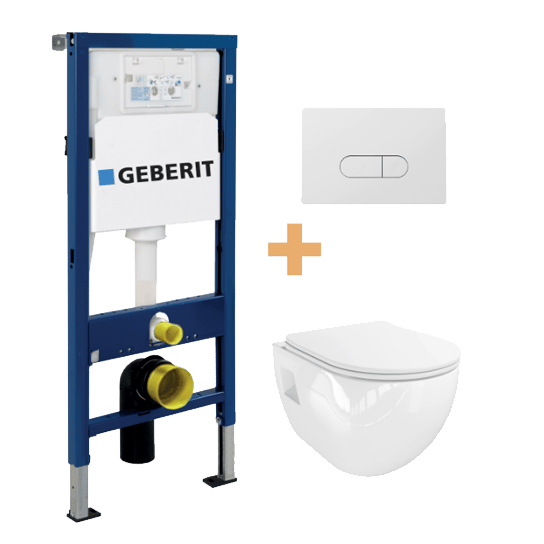 WC Set: Linie Waldo Hänge WC, Weiß glänzend, spülrandlos, Geberit Duofix UP100 Delta Spülkasten mit Luca Varess Betätigungsplatte