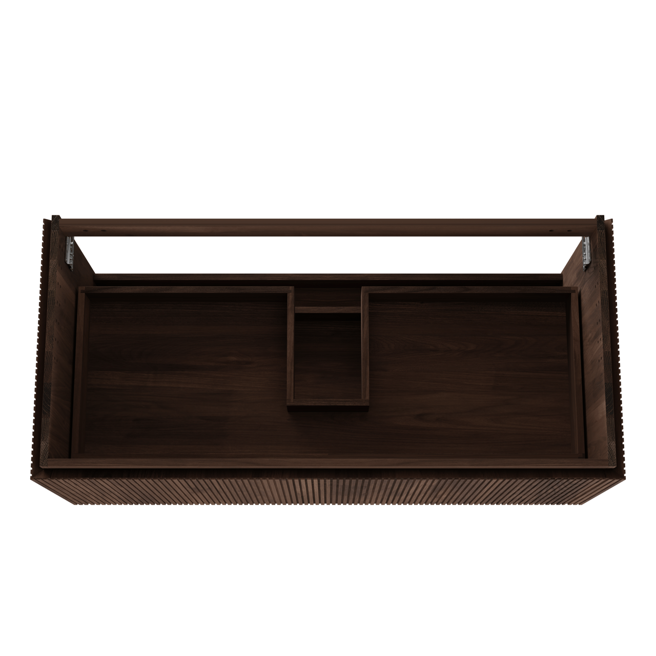 Balmani Eclips hängendes möbelstück Waschtischunterschränke 120 x 55 cm Amerikanischer Nussbaum 2 Schubladen Vert. Sym. Rippe