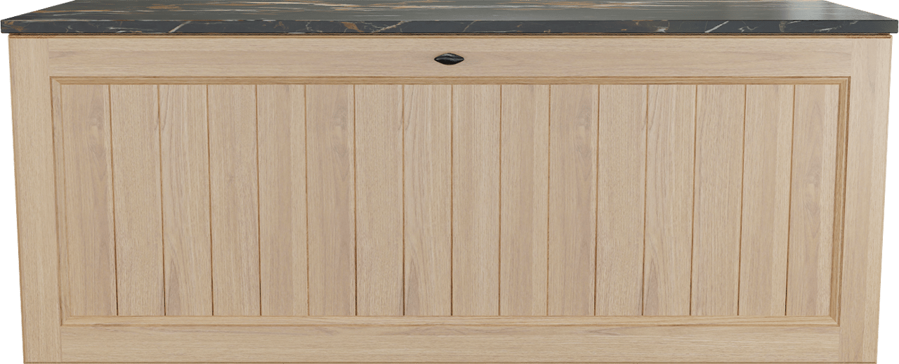 Balmani Lemon zwevend badkamermeubel 135 x 55 cm, fineer natuur eik met Stretto enkel of dubbel tablet in portoro gold