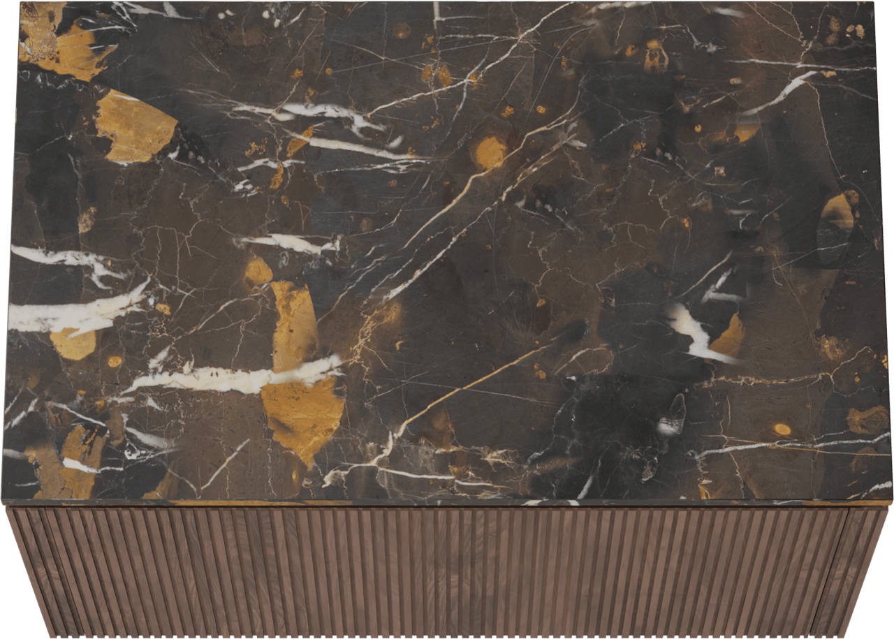 Balmani Eclips meuble salle de bains suspendu 90 x 55 cm Noyer américain avec Stretto tablette simple en Portoro Gold marbre, Nervure droite symétrique verticale