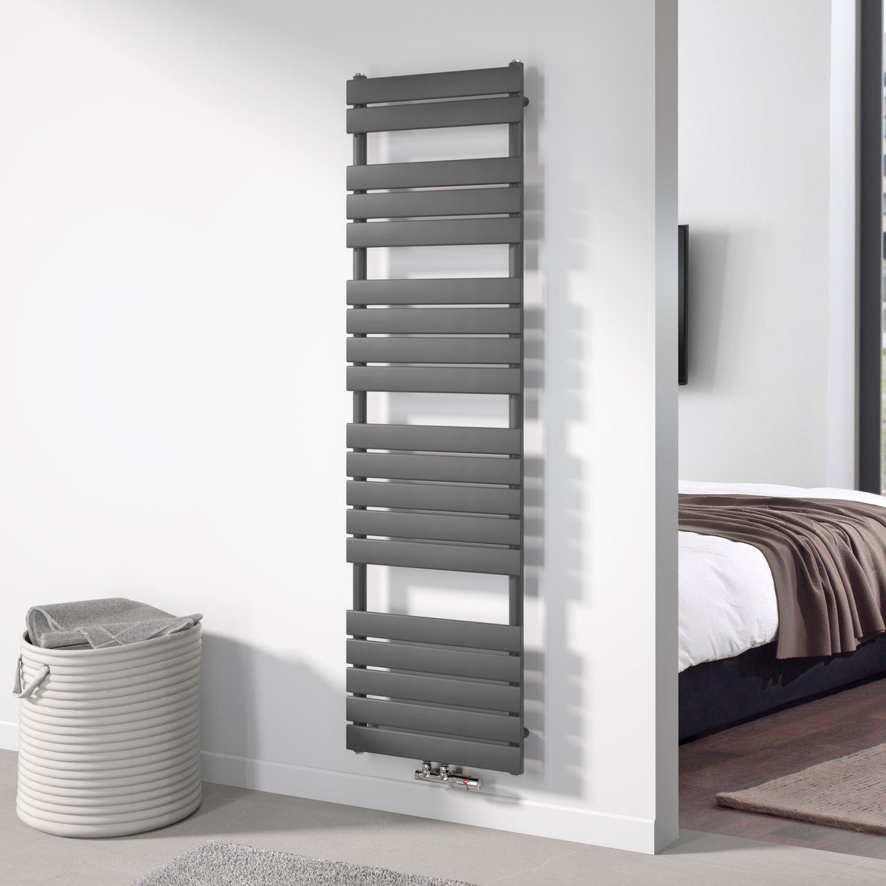 Vipera Vulcan enkele handdoekradiator 50 x 180 cm centrale verwarming antraciet grijs zij- en middenaansluiting 1.049W