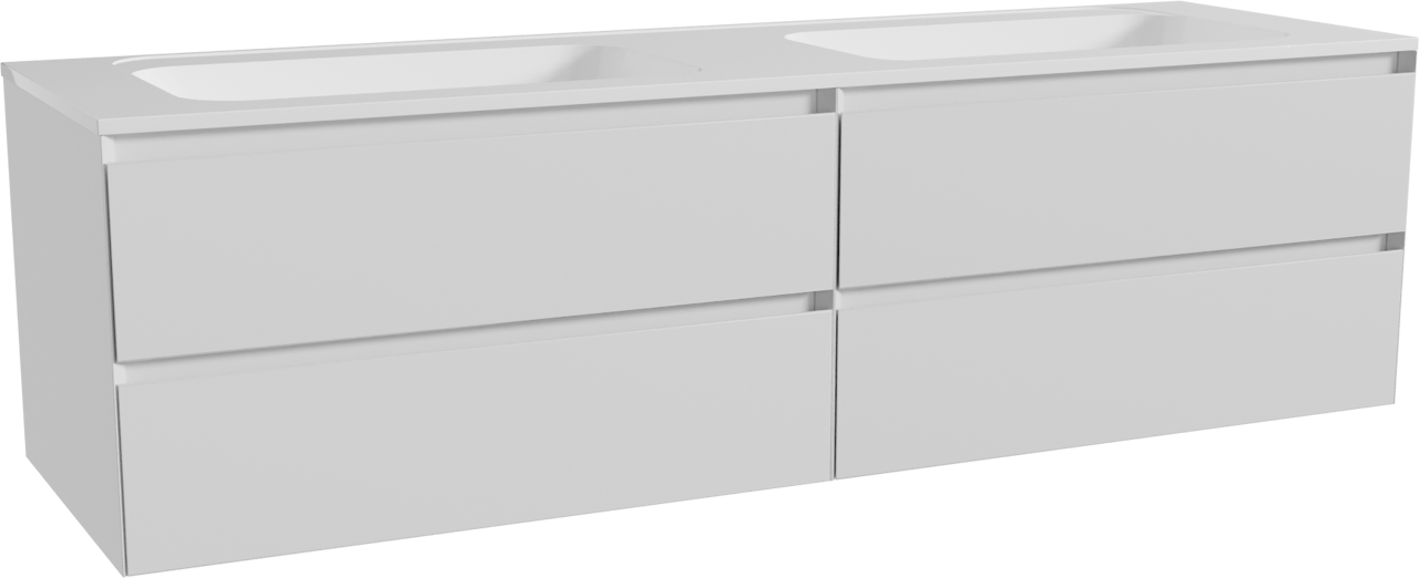 Balmani Mitra meuble salle de bains suspendu 180 x 55 cm blanc mat avec Tablo Strada double vasque en marbre composite blanc brillant