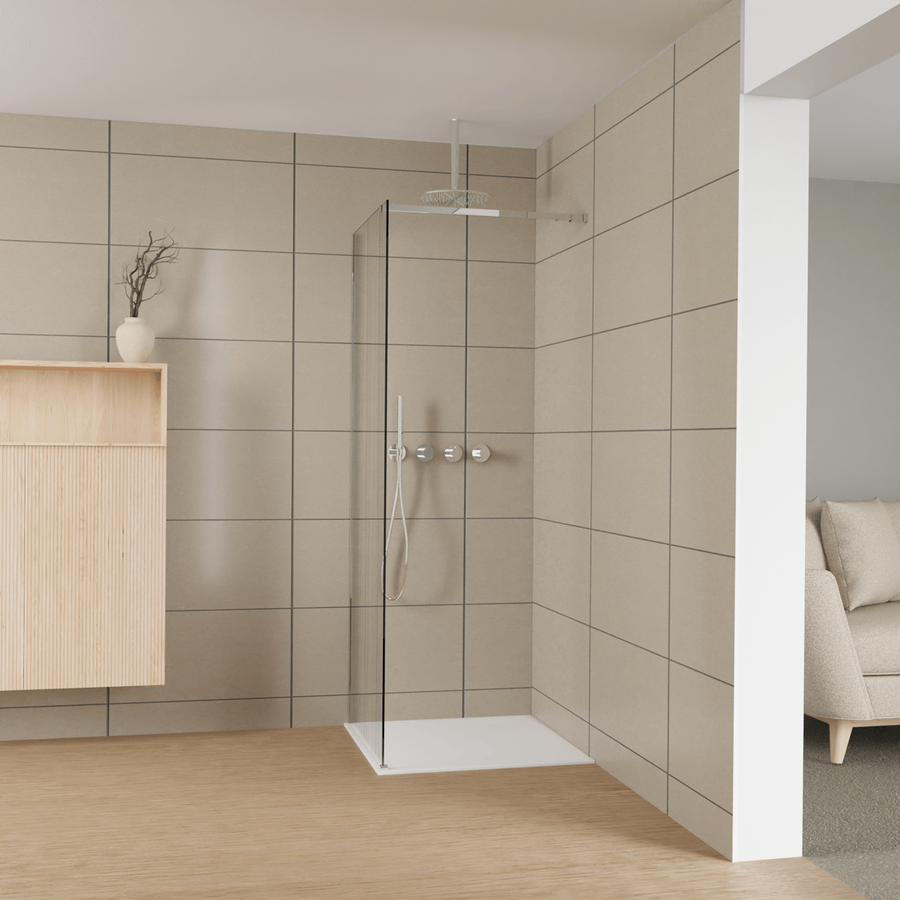 Balmani Modular Walk-In Dusche: 80 x 200 cm, Mikado, Profil Chrom glänzend