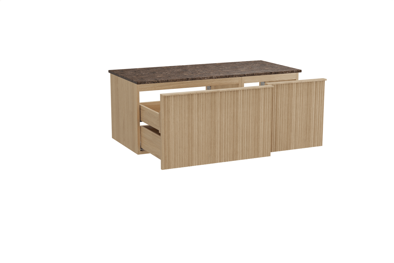 Balmani Forma meuble salle de bains suspendu 120 x 55 cm chêne naturel avec Stretto tablette simple ou double en marbre dark emperador, Nervure circulaire asymétrique verticale