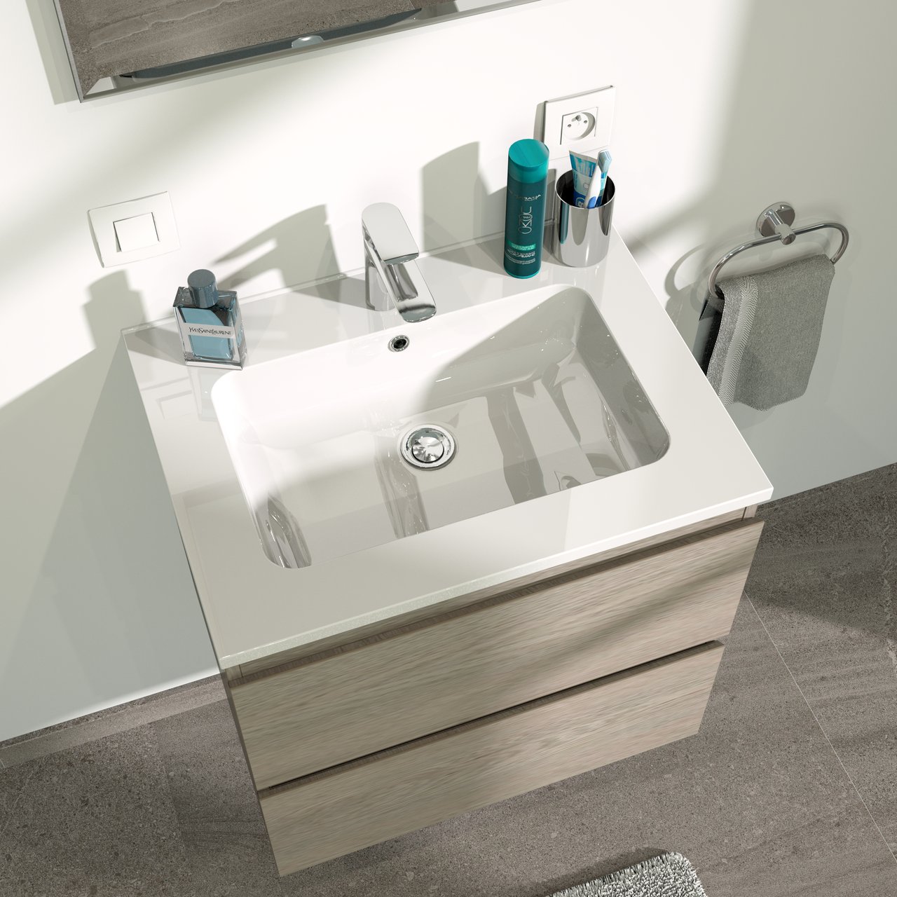 Linie Vano Einzelwaschtisch, Marmorkomposit glänzend, 60 x 46 cm