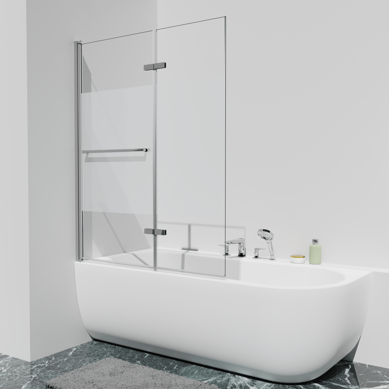 Luca Varess Kuresa pare-baignoire pliant en 2 pièces 120 cm verre transparent avec bande matte profil chrome brillant